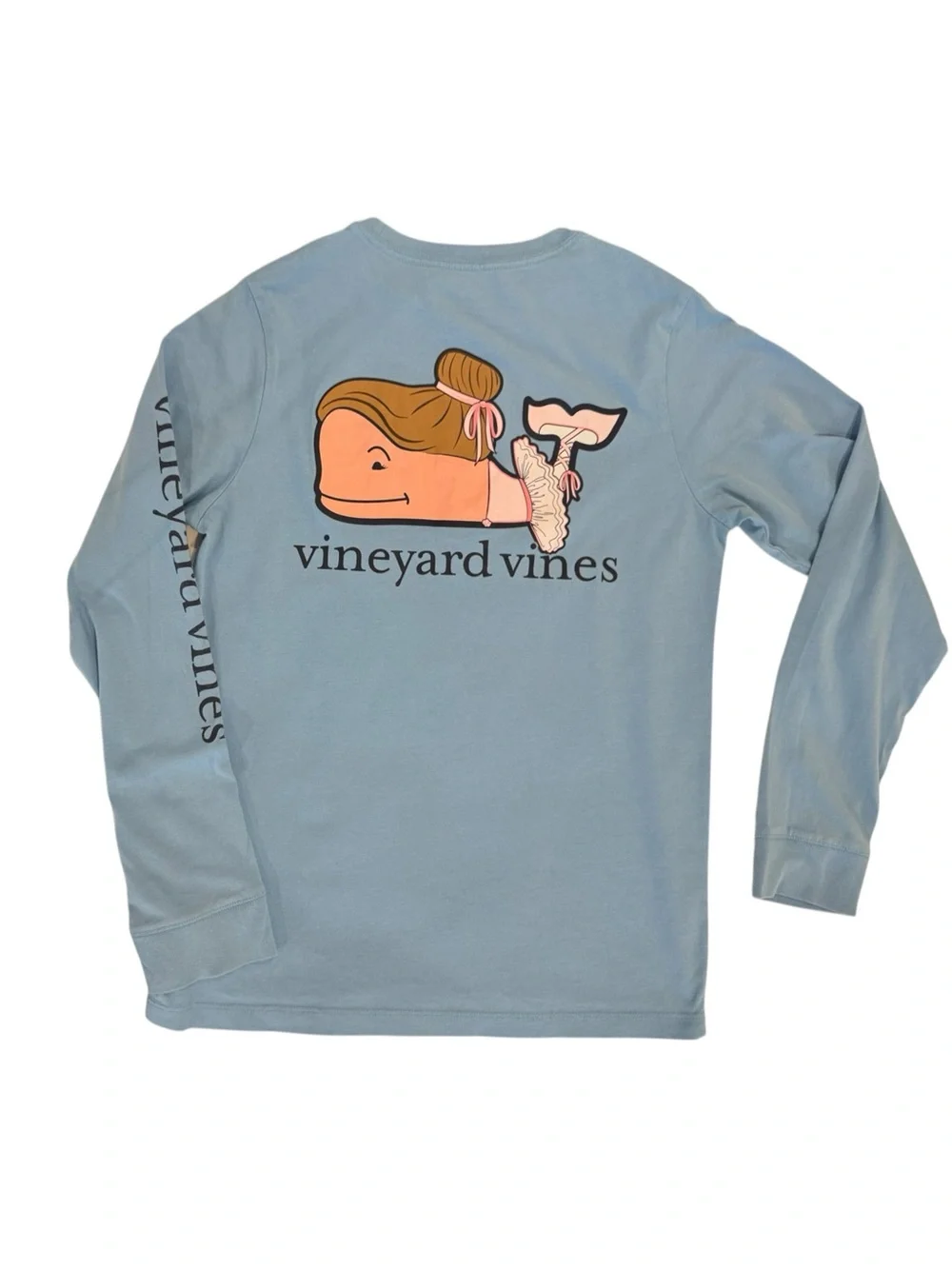 Vineyard Vines Kids Sky Blue Long-Sleeve Pocket Tee with Whale Graphic